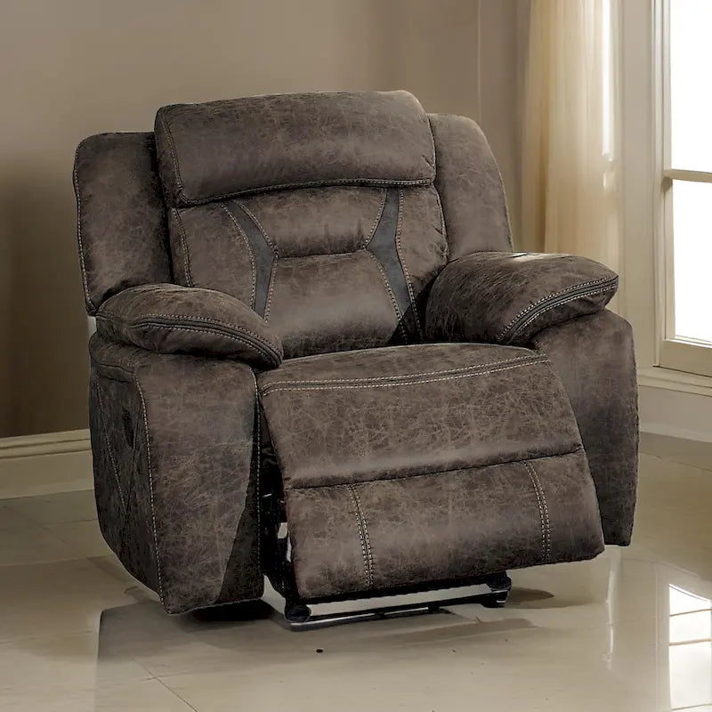 Fauteuil inclinable planeur manuel Mady 99 cm, microfibre marron, bois massif