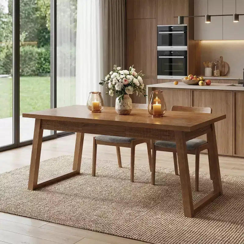 MAYEERTY Table à manger rectangulaire 55, Table à pieds en bois massif avec tiroir pour 4 à 6 personnes