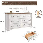 Commode à 6 tiroirs SinCiDo pour chambre à coucher, commode rustique en bois de style ferme, commode vintage de 54 po de largeur pour salon