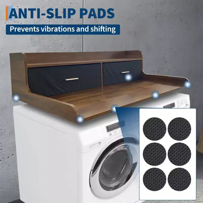 Plan de travail 2 niveaux pour lave-linge/sèche-linge avec 2 tiroirs, plan de travail de buanderie en bois avec rebords de 7 cm, couverture étanche pour lave-linge/sèche-linge avec patins antidérapants
