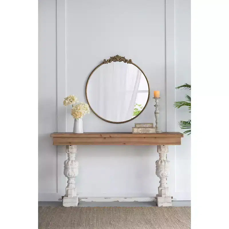 Miroir Mural Rond Doré 30 x 32 Pouces avec Cadre en Métal