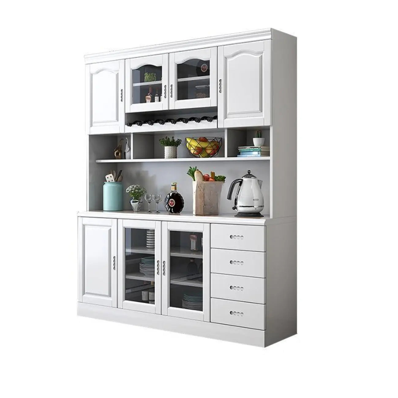 Buffet de cuisine en bois blanc avec casier à vin intégré
