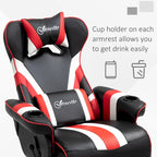 Chaise de jeu de course avec dossier inclinable et repose-pieds, appuie-tête et porte-gobelet