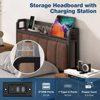 Lusimo Cadre de lit Twin XL, Lit plateforme rembourré avec tête de lit de rangement et station de charge