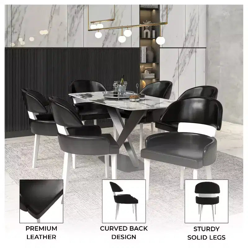 LeisureMod Ethos Chaises de Salle à Manger Modernes (Lot de 2) Sièges en Cuir avec Dossier Courbé et Pieds en Fer Noir, Places Assises pour Cuisine, Salle à Manger, Café