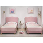 Lit plateforme capitonné jumeau GustoWave avec tête de lit coquillage pour enfants - Rose, pas besoin de sommier tapissier