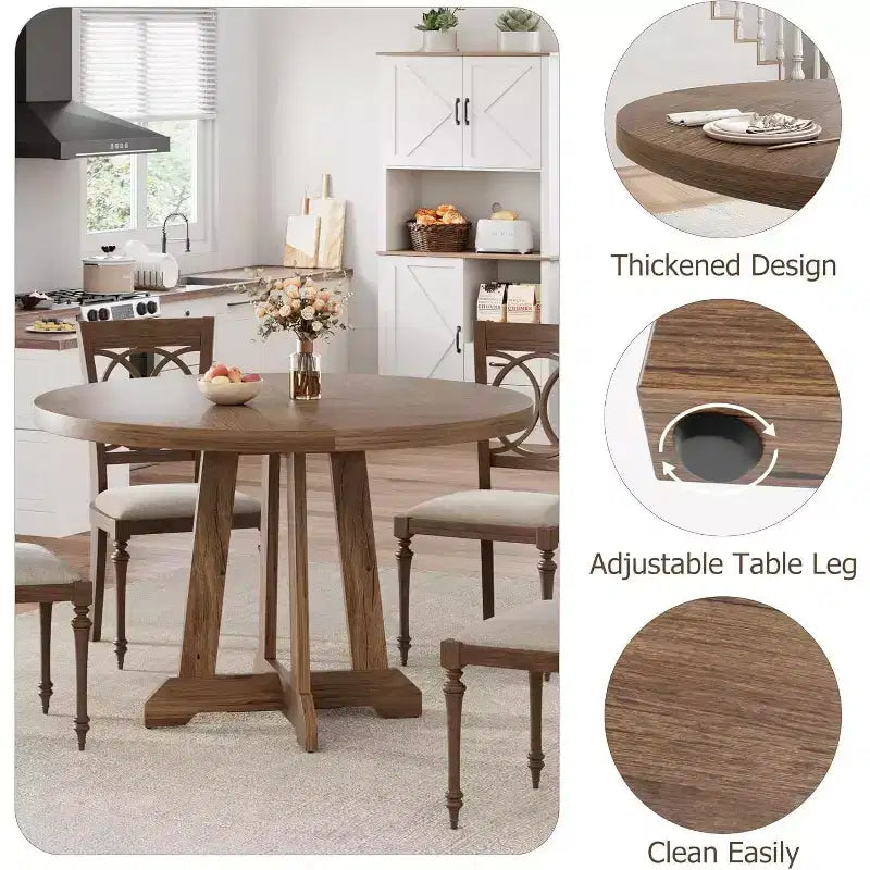 Table à manger ronde pour 4 personnes, table de cuisine en bois de 119 cm avec pieds à tenons, table circulaire, table de salle à manger, cuisine