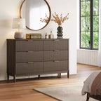 Commode LINSY HOME à 6 tiroirs cannelés pour chambre à coucher, grande commode de style moderne du milieu du siècle avec poignées en métal doré, commodes larges en bois de style bohème