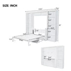 Lit escamotable en bois Queen/Grand avec bureau et étagères de rangement, blanc -ModernLuxe