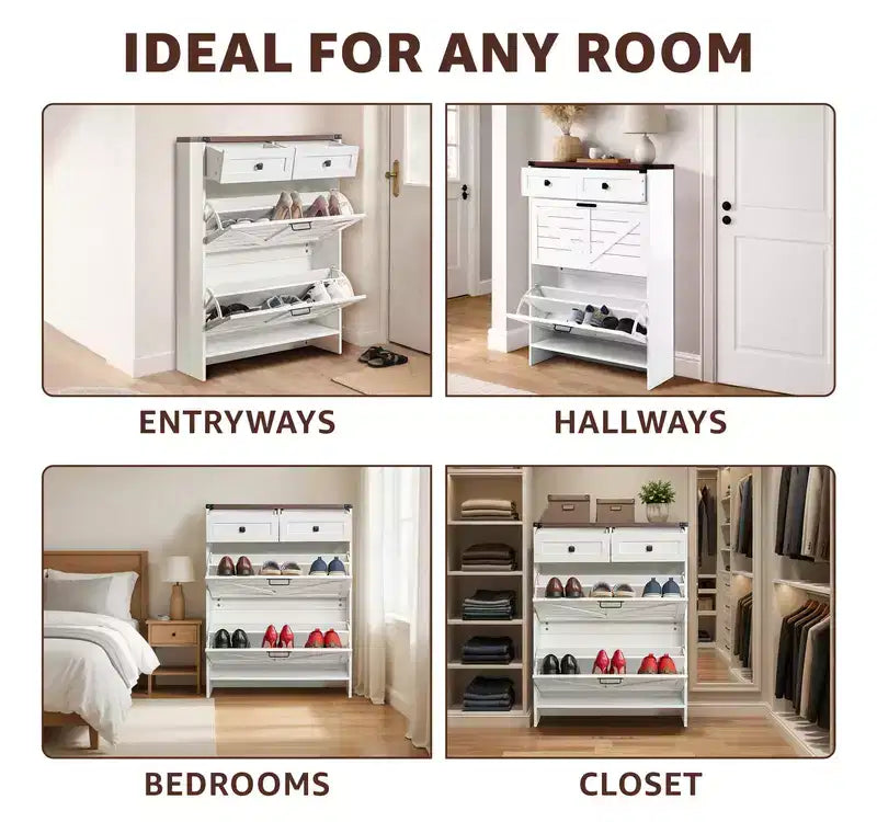 Meuble à Chaussures Mince de Ferme Home Imports Emporium avec Tiroirs Rabattables Meuble de Rangement à Chaussures Étroit pour Entrée avec 2 Tiroirs de Rangement