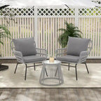 Ensemble de bistro 3 pièces pour terrasse, salon de jardin en rotin tressé avec table en verre et 2 fauteuils larges, coussins d'assise