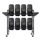 Support à pneus, capacité de 227 kg, support de rangement de pneus roulant réglable avec 2 étagères et 4 roulettes pivotantes pour garage, pneus de VUS et de camions, noir