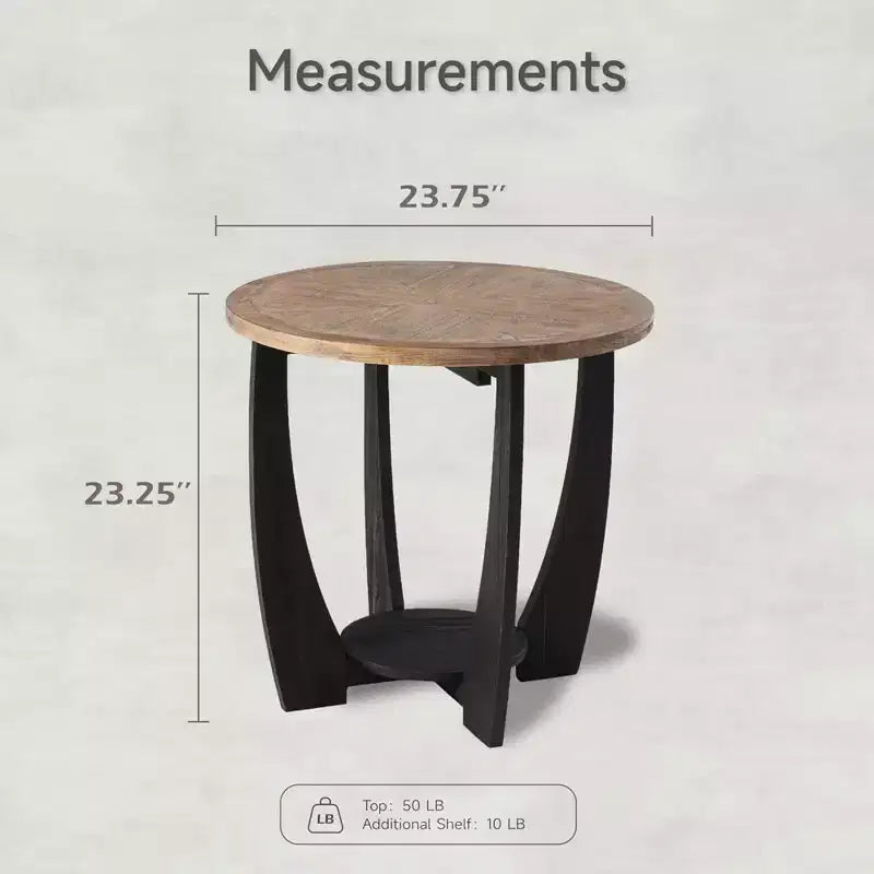 COZAYH Table d'appoint ronde rustique de style campagnard avec étagère de rangement, table d'appoint pour le salon ou les petits espaces dans les maisons, salon, noir