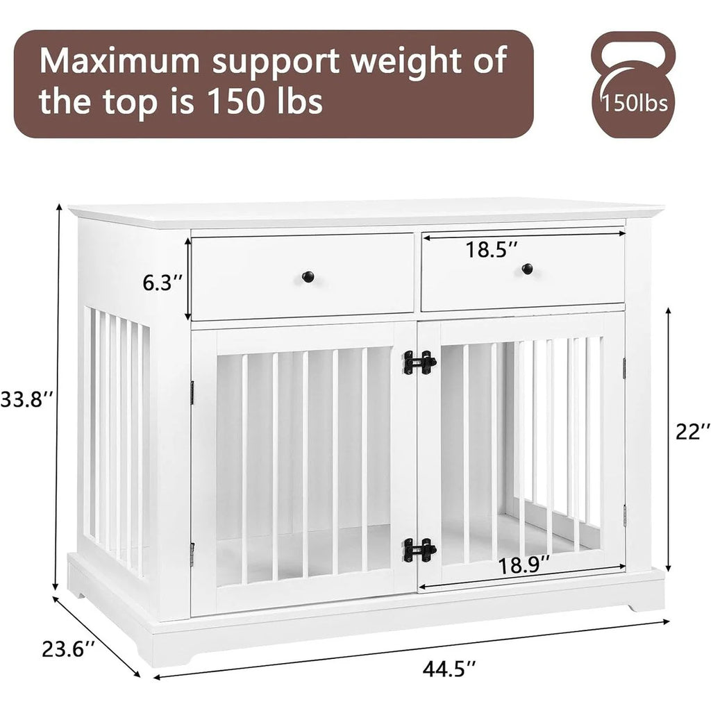 BOSSIN Cage pour Grand Chien de 112 cm, Meuble de Chenil en Bois avec Tiroirs de Rangement, Niche Décorative pour Animaux de Compagnie