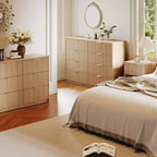 COZONY Commode cannelée à 8/9 tiroirs - Grand meuble de rangement en bois avec poignées métalliques et dispositif anti-basculement pour chambre à coucher, salon, couloir