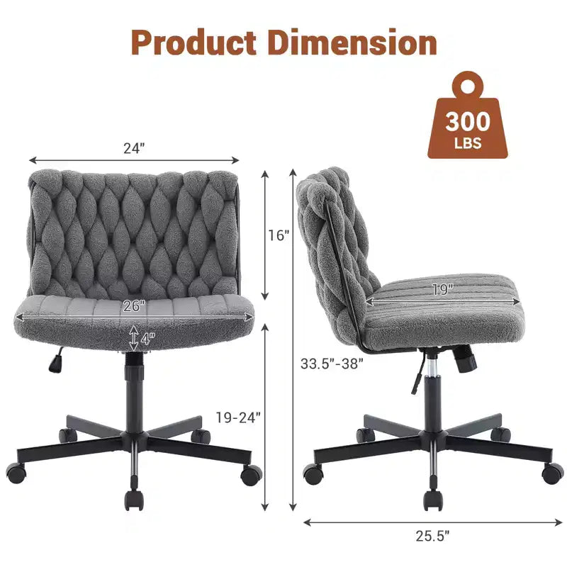 Chaise de bureau à roulettes, Chaise croisée en tissu gris, Chaise de bureau pivotante à roulettes, Chaise d'ordinateur à siège large, Chaise de vanité réglable en hauteur
