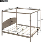 Lit plateforme à baldaquin King Size en pin avec tête de lit classique en bois, cadre de lit rembourré, aucun sommier tapissier requis, montage facile
