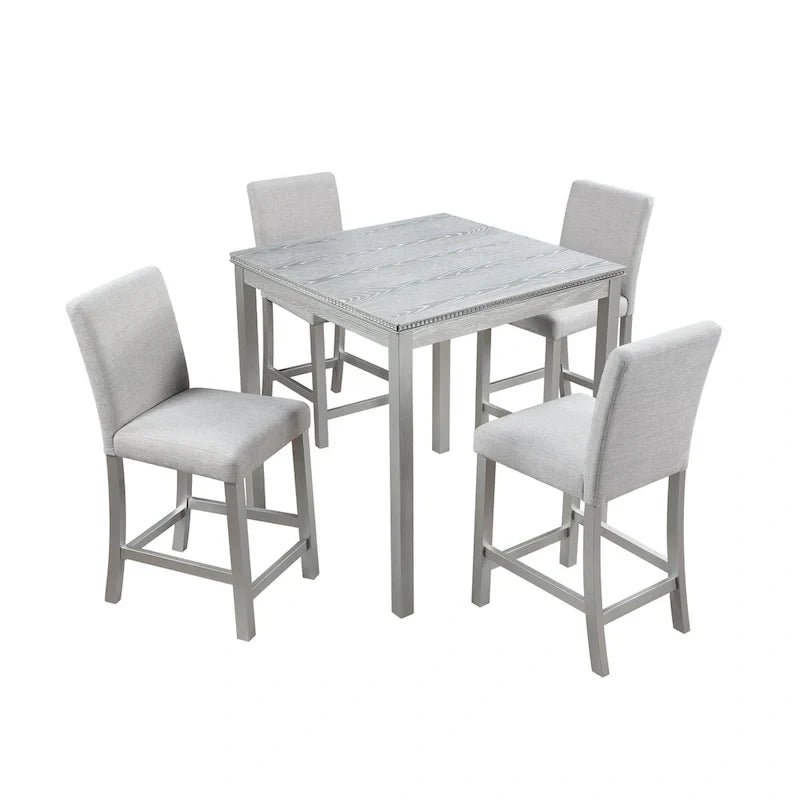 Ensemble de salle à manger moderne 5 pièces avec table carrée hauteur comptoir et 4 chaises rembourrées