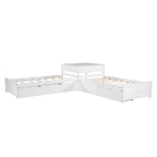 Lit plateforme en L moderne blanc de taille double avec lit gigogne et tiroirs pour chambre à coucher