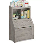 Étagère à livres et organiseur de jouets pour enfants en bois de 121,4 cm de haut avec couvercle à rabat, organisateur de rangement de jouets pour garçons/filles pour salle de jeux/chambre à coucher