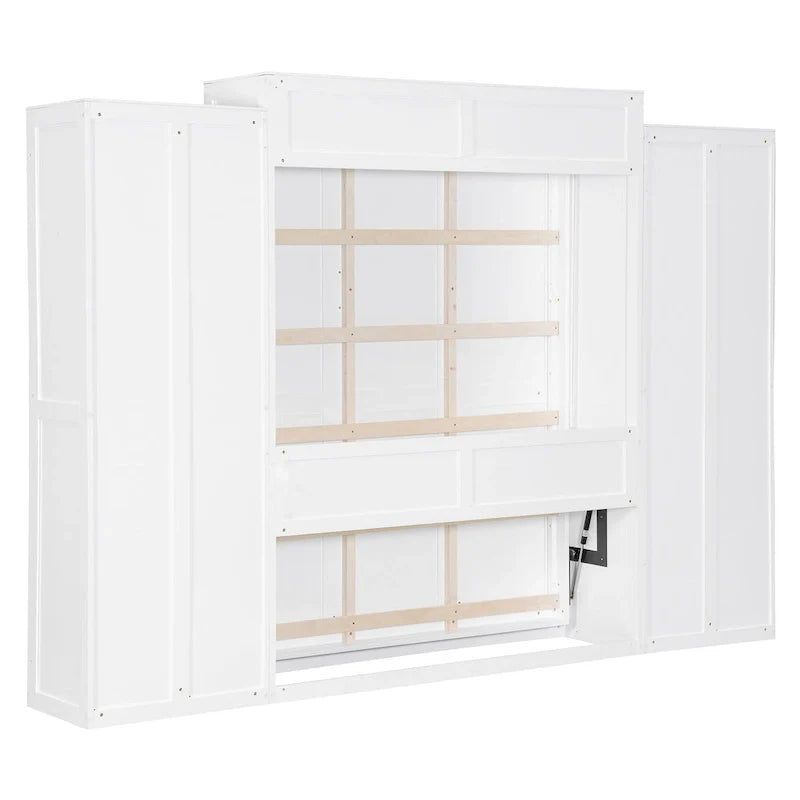 Lit escamotable mural avec armoire, tiroirs, éclairage LED et bureau