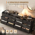 Commode avec 12 tiroirs en tissu et station de charge | Meuble TV extra large pour téléviseurs de 65 à 80 pouces, meuble de rangement pour salon, chambre