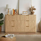 Commode à 6 tiroirs pour chambre à coucher, commode de 140 cm de large avec poignées dorées, meuble TV à tiroirs cannelés pour placard