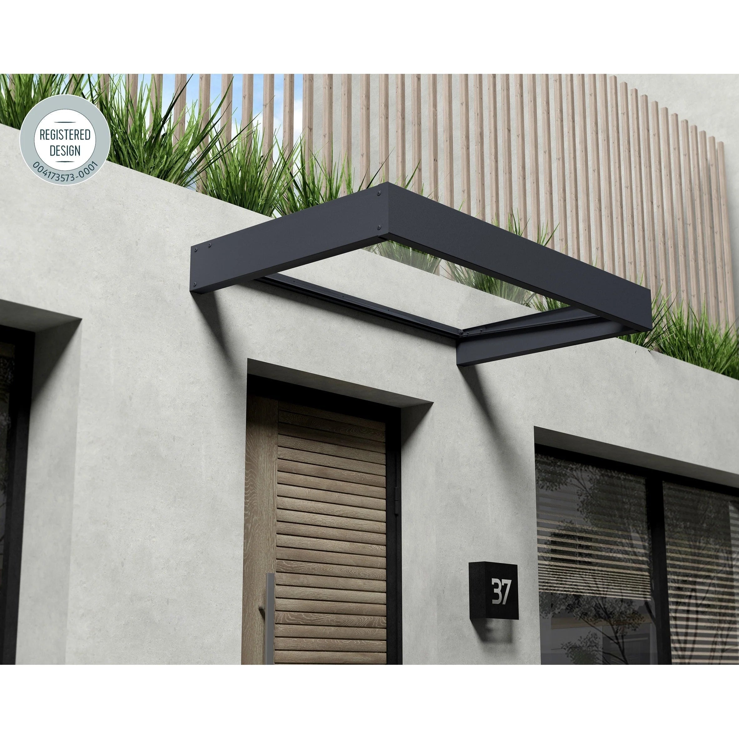 Auvent Sophia gris transparent pour portes et fenêtres de 0,9 m