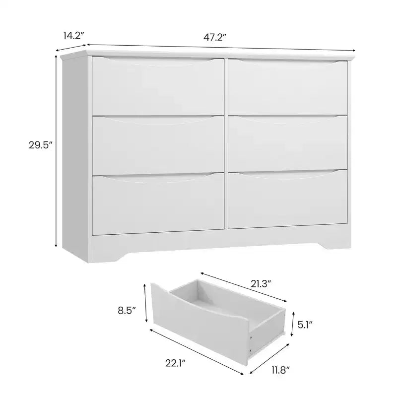 Commode haute et moderne à 6 tiroirs en bois avec plateau large - Chiffonnier à grande capacité pour Chambre, Salon, Couloir et Rangement de Chambre d'Enfant