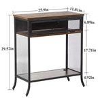 Console industrielle VECELO avec tiroir et étagères ouvertes, Table d'entrée rustique en bois et maille métallique, Table d'appoint de rangement pour salon ou couloir