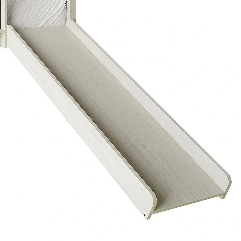 Lit mezzanine bas classique double CraftPorch avec tableau noir, toboggan et échelle