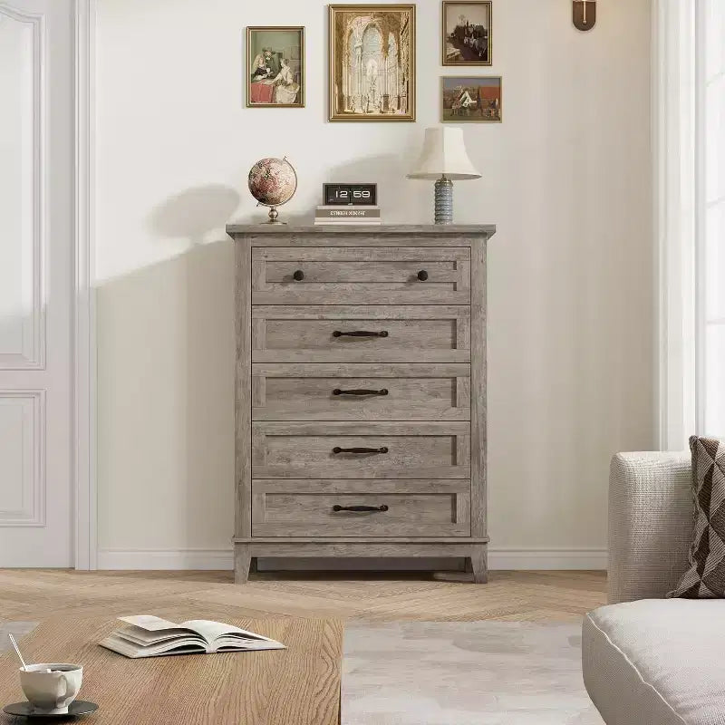 Commode à 5 tiroirs pour chambre à coucher, commode verticale haute de 105 cm avec rangement, commode de rangement en bois pour salon, chambre à coucher