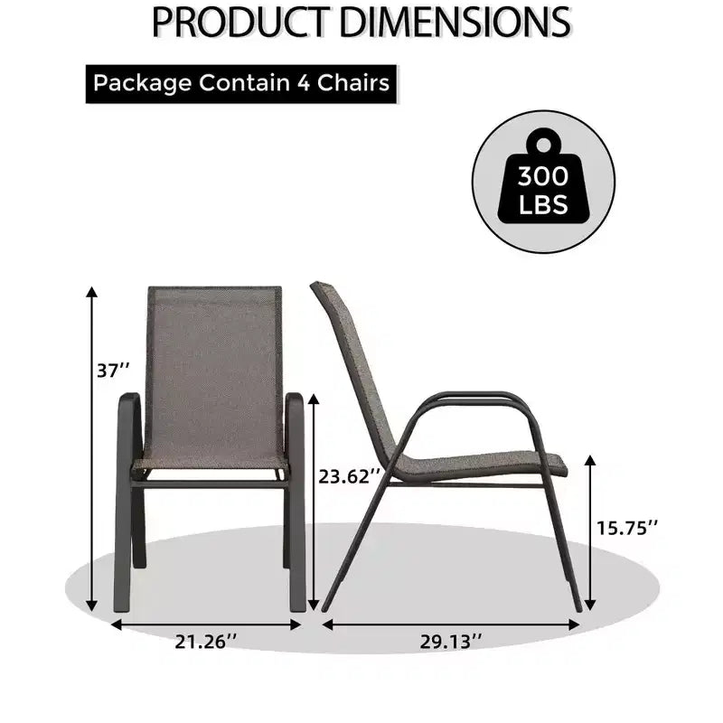 Lot de 4 chaises de terrasse GustoWave, chaises de salle à manger empilables d'extérieur toutes saisons, meubles de jardin respirants pour le jardin