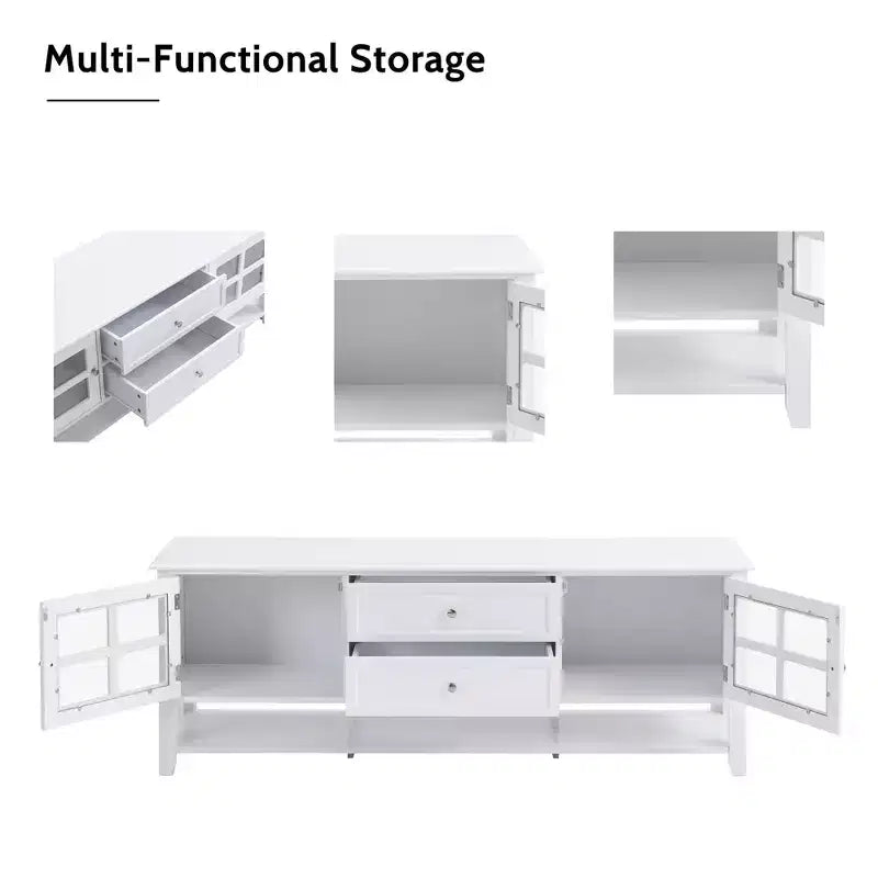 Meuble TV moderne du milieu du siècle TROPOW pour téléviseur de 60 pouces avec espace de rangement multifonctionnel Console multimédia pour salon, chambre et bureau BLANC