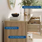 Acekool Commode cannelée à 6 tiroirs de 120 cm, Meuble de rangement moderne pour chambre à coucher, salon