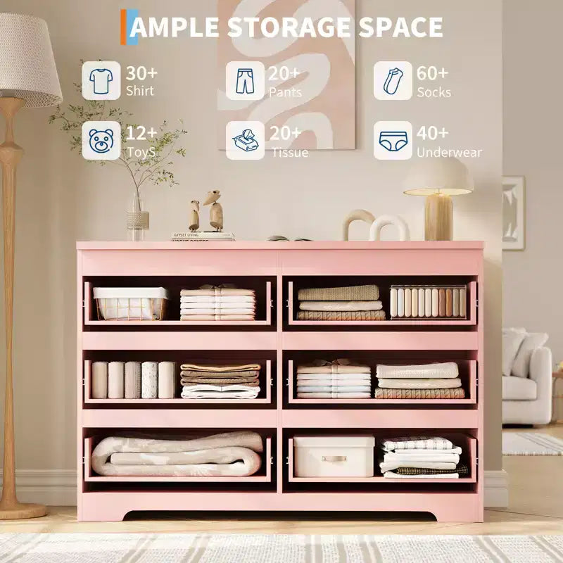 Commode à 6 tiroirs pour chambre à coucher, commode en bois de 120 cm de large, organisateur de rangement, meuble TV pour salon, couloir, entrée