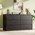 Commode large en bois à 6 tiroirs - Meuble de rangement moderne sans poignée pour chambre, salon, couloir et entrée, grande commode.