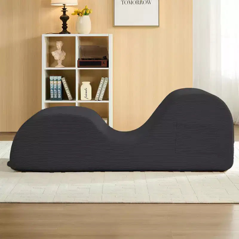 Mjkone Chaise Longue de Yoga en Velours Côtelé, Canapé de Yoga Incurvé avec Appui-Tête/Coussin Lombaire/Repose-Pieds Amovibles, Base Antidérapante