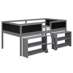 Lit mezzanine bas Whisen de 198 cm (78 po) de long x 99 cm (39 po) de large, format jumeau, avec deux étagères mobiles et une échelle, et une barrière décorative tableau noir