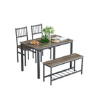 Ensemble Table à Manger pour 4 personnes Table de Cuisine avec Bancs et 2 Chaises Plateau en Bois et Cadre en Métal Coin Repas