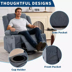 Fauteuil relax pivotant manuel à 360°, canapé planeur avec porte-gobelets et poches, fauteuil confortable pour la chambre de bébé, le salon et la chambre à coucher
