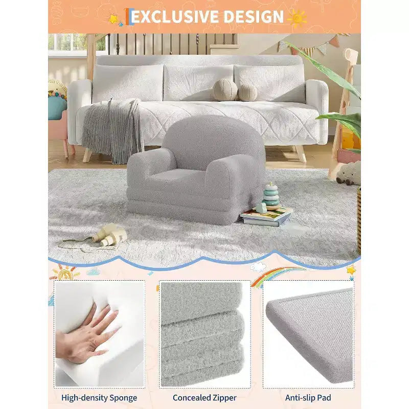 Canapé convertible 2 en 1 pour enfants Acekool, fauteuil douillet en polaire d'ours en peluche qui se transforme en chaise longue ou en lit, canapé moelleux pour enfants pour salle de jeux et chambre de bébé