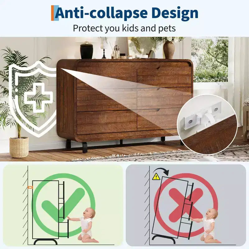 Commode à 6 tiroirs pour chambre à coucher, commode en bois moderne de 120 cm de large avec grand espace de rangement en bois, commode pour salon, couloir