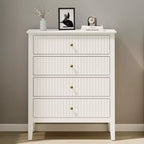 Heynemo Commode à 4 tiroirs cannelés, Commode en bois pour ranger les vêtements, Armoire de rangement en bois, Table de chevet pour Chambre, Couloir, Salon, Entrée