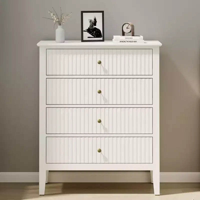 Heynemo Commode à 4 tiroirs cannelés, Commode en bois pour ranger les vêtements, Armoire de rangement en bois, Table de chevet pour Chambre, Couloir, Salon, Entrée