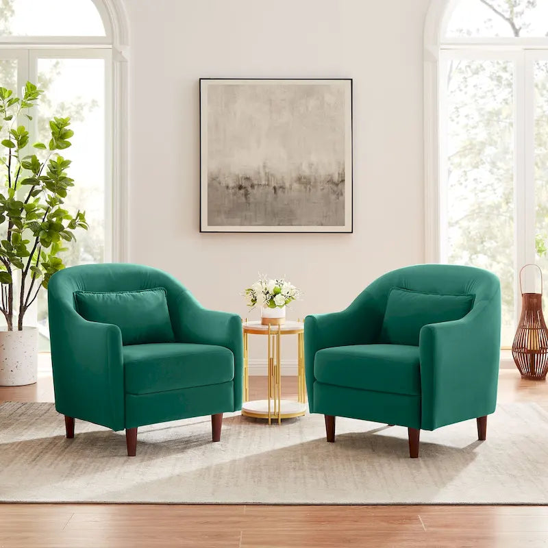 28,34 W Lot de 2 fauteuils d'appoint, fauteuil barillet en velours avec pieds en bois massif