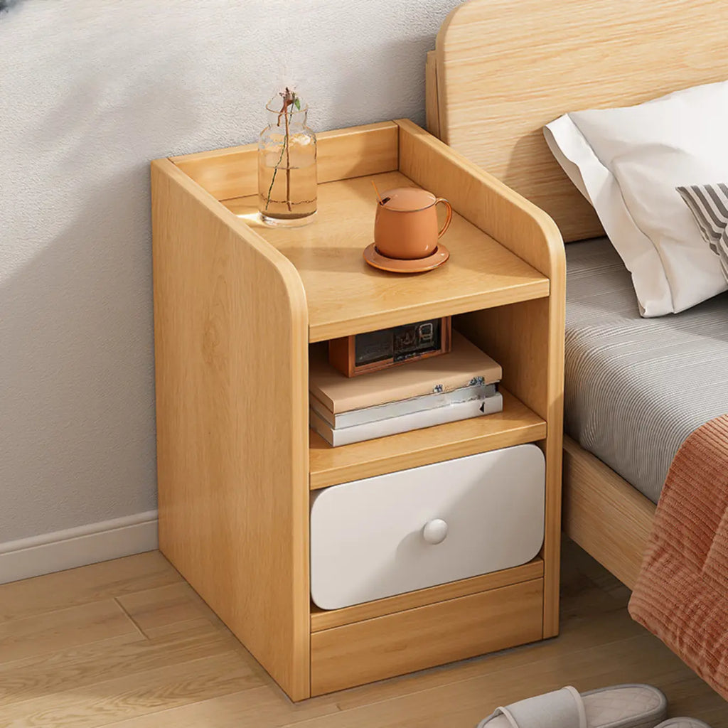 Table de chevet simple en bois naturel blanc à 2 tiroirs