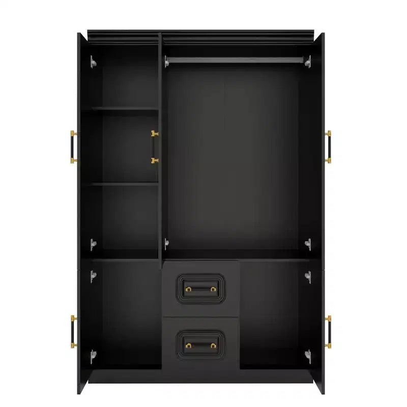 Armoire Keloyid en bois noir de 120 cm avec 2 tiroirs et 5 portes