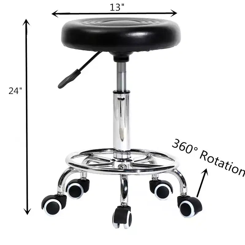 Tabouret de bar roulant en similicuir PU noir réglable en hauteur, chaise de travail pour salon