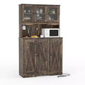 Armoire de cuisine haute de 71 po avec station de recharge, vaisselier de style rustique avec support à micro-ondes et comptoir ouvert pour salon ou salle à manger